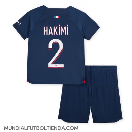 Camiseta Paris Saint-Germain Achraf Hakimi #2 Primera Equipación Replica 2023-24 para niños mangas cortas (+ Pantalones cortos)